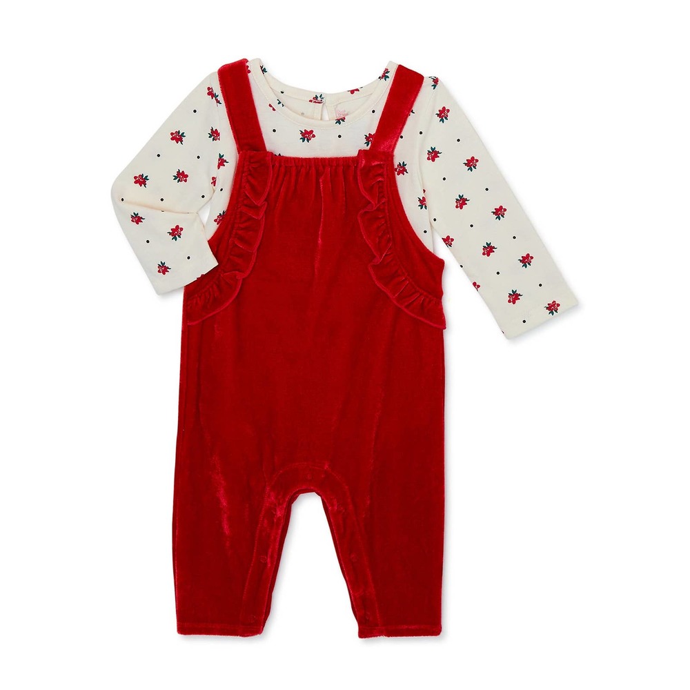 Wonder Nation Baby Girls Overall & Bodysuit 2-Piece Set - 3–9M (NEW)